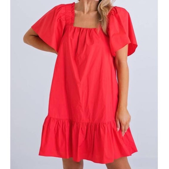 Karlie Dresses & Skirts - Karlie Solid Poplin Square Neck Dress in Tomato Red NWT